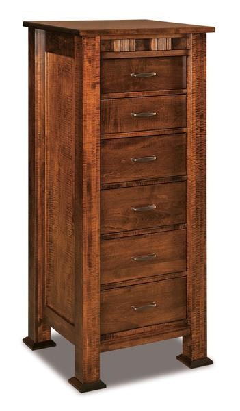 Amish 56 3/4 Tall Aaron Mission Six Drawer Lingerie Chest with 3 Inch Solid Wood Posts and Solid Wood Inset Side Panels