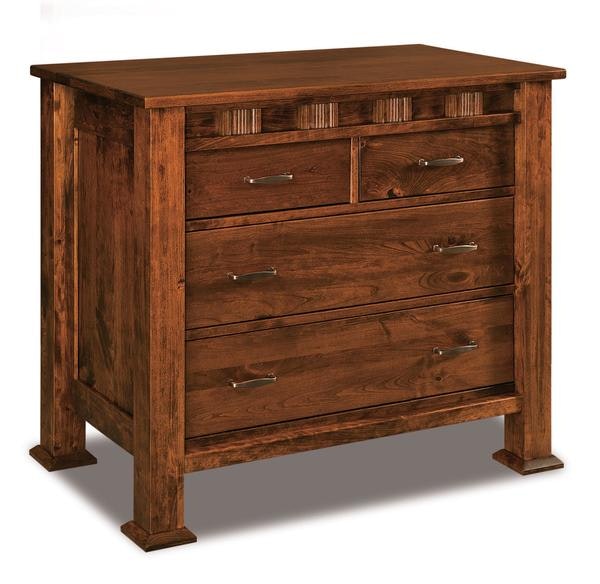 Amish 41 1/2 Wide Aaron Mission Four Drawer Childs Chest of Drawers with 3 Inch Solid Wood Posts and Solid Wood Inset Side Panels