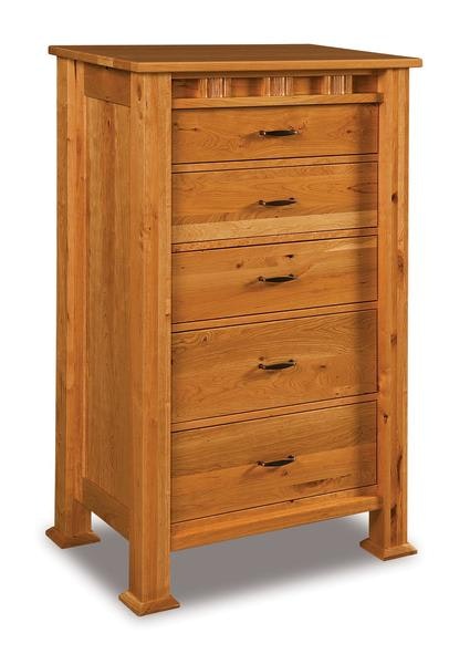 Amish 54 1/4 Tall Aaron Mission Five Drawer Chest of Drawers with 3 Inch Solid Wood Posts and Solid Wood Inset Side Panels