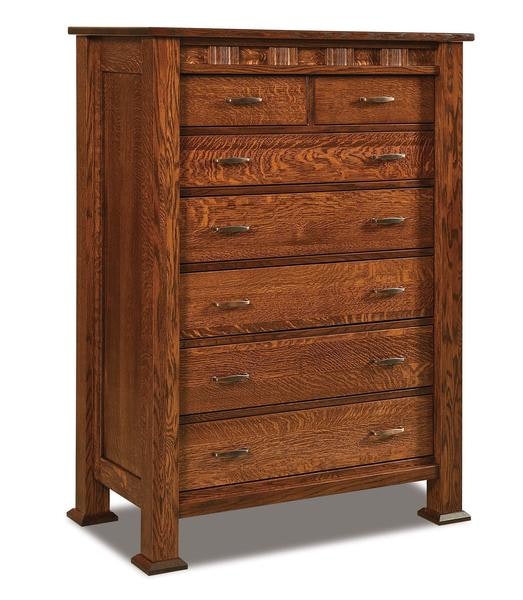 Amish 56 3/4 Tall Aaron Mission Seven Drawer Chest of Drawers with 3 Inch Wood Posts and Solid Wood Inset Side Panels