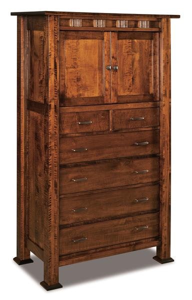 Amish 72 1/2 Tall Aaron Mission Chest Armoire with 6 Drawers, 2 Doors, 1 Adjustable Shelf, and 3 Inch Solid Wood Posts