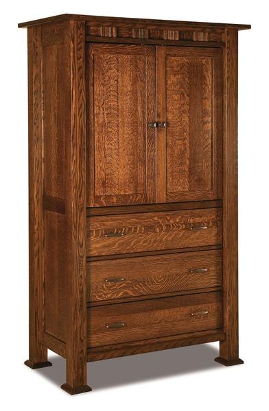 Amish Aaron Mission Three Drawer Armoire with 3 Drawers, 2 Doors, and 2 Adjustable Shelves.