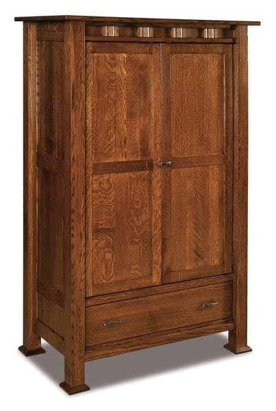Amish 72 1/2 Tall Aaron Mission Wardrobe Armoire with 1 Drawer, 2 Drawers, 1 Shelf, and 1 Adjustable Clothing Rod