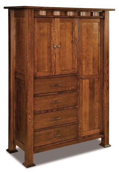 Amish 72 1/2 Tall Aaron Mission Chifforobe with 4 Drawers, 3 Doors, 4 Adjustable Shelves, and 1 Adjustable Clothing Rod