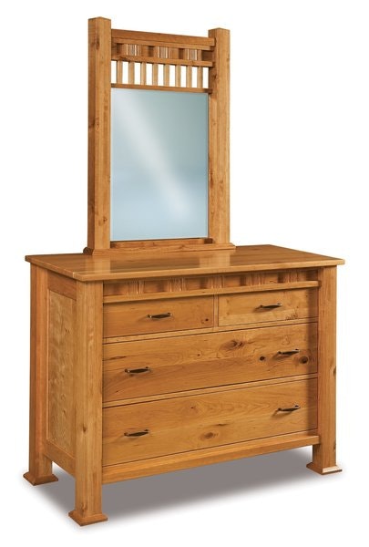 Amish Aaron Mission Four Drawer Dresser with Solid Wood Inset Side Panels and Optional Mirror
