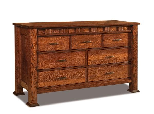 Amish Aaron Mission Seven Drawer Dresser with Solid Wood Inset Side Panels