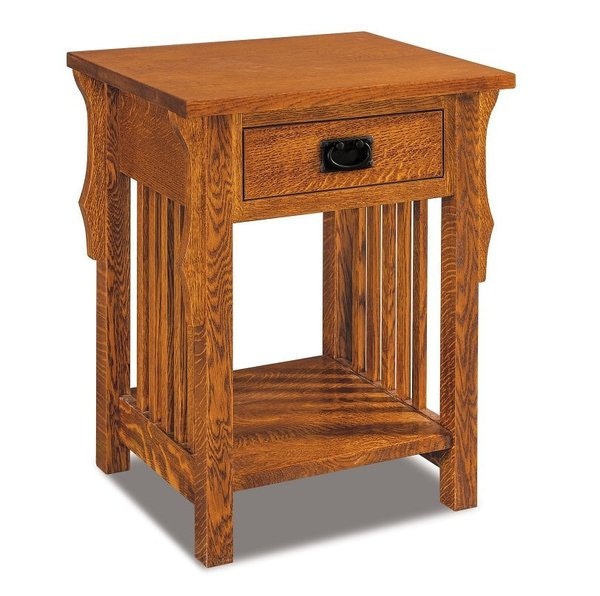 Amish 29 Tall Stick Mission One Drawer Open Nightstand with 7/8 Inch Slat Sides