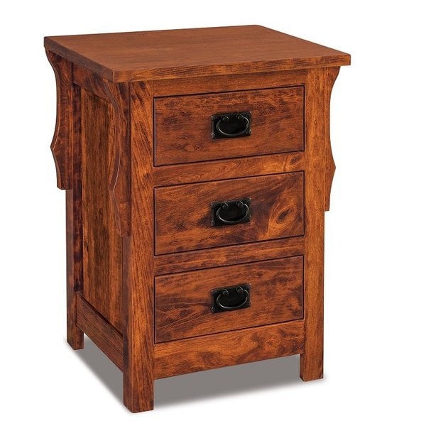 Amish 29 Tall Stick Mission Small Three Drawer Nightstand with 7/8 Inch Slat Sides