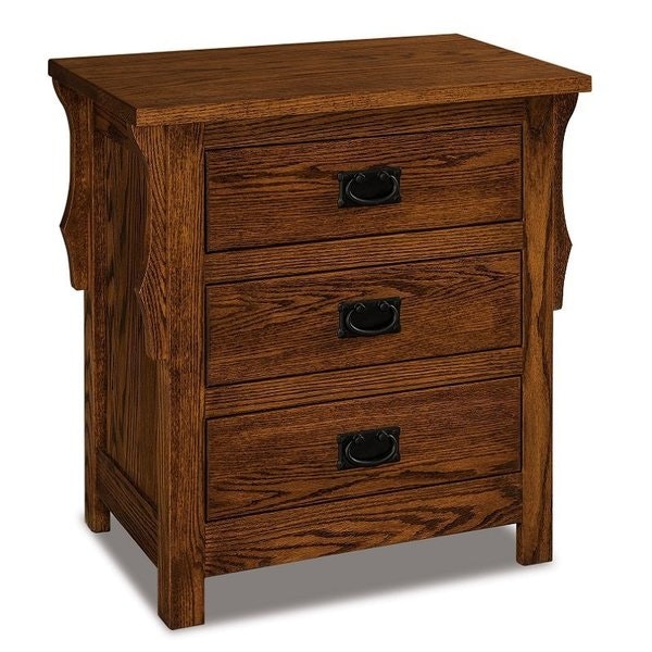 Amish 29 Tall Stick Mission Large Three Drawer Nightstand with 7/8 Inch Slat Sides and Corbels on End