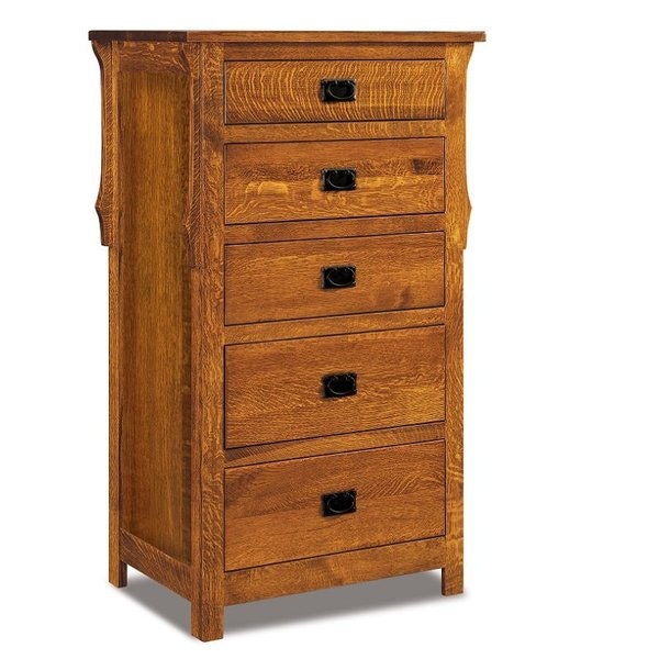 Amish 33 1/2 Wide Stick Mission Five Drawer Chest of Drawers with 7/8 Inch Slat Sides