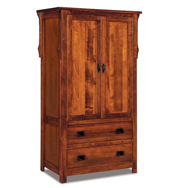 Amish 70 3/4 Tall Stick Mission Two Drawer Armoire with 2 Drawers, 2 Doors, and 2 Adjustable Shelves
