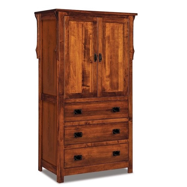 Amish 70 3/4 Tall Stick Mission Three Drawer Armoire with 3 Drawers, 2 Doors, and 2 Adjustable Shelves