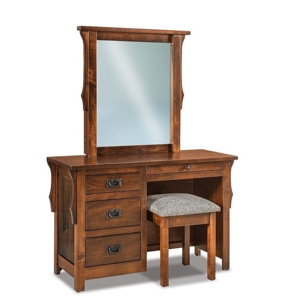 Amish 46 Wide Stick Mission 4-Drawer Vanity Dressing Table with Optional Mirror and Bench