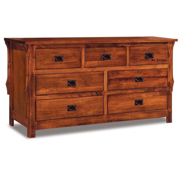 Amish Stick Mission 60 Seven Drawer Dresser with 7/8 Inch Slat Sides