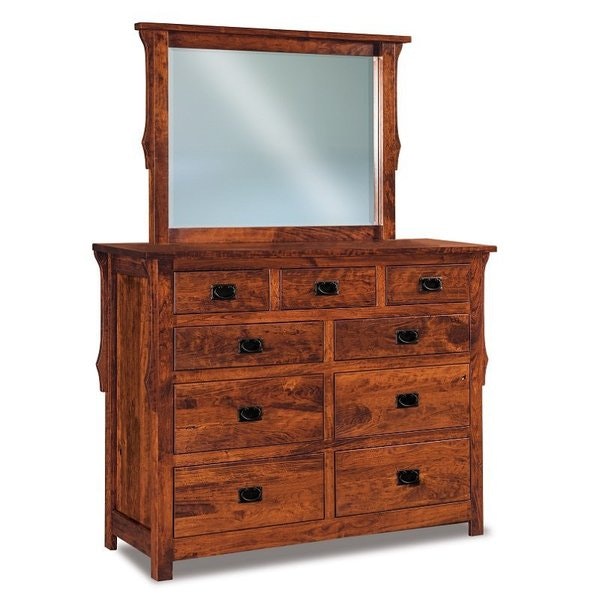 Amish Stick Mission 60 Nine Drawer Dresser with 7/8 Inch Slat and Optional Mirror