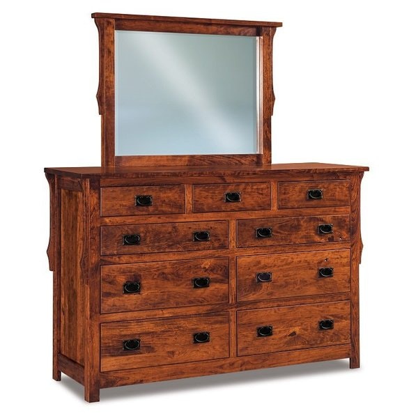 Amish Stick Mission 67 Nine Drawer Dresser with Corbels on End and an Optional Mirror