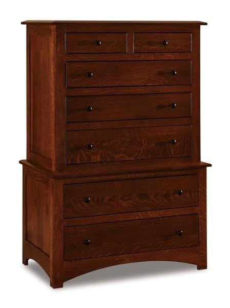 Amish 57 Tall Fern 7-Drawer Chest on Chest of Drawers with a Beveled Top and Arched Base