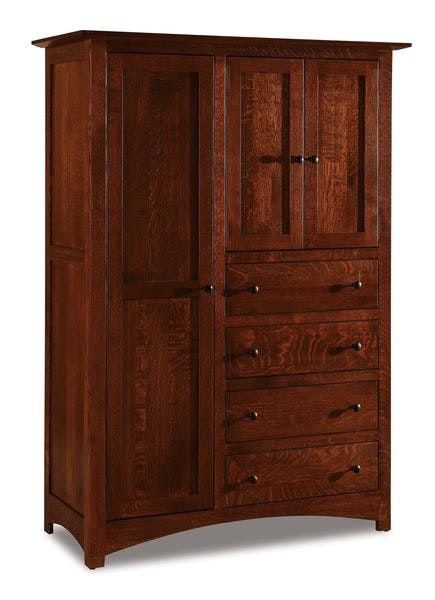 Amish 51 Wide Fern Chifforobe with 4 Drawers, 3 Doors, 4 Adjustable Shelves, and 1 Adjustable Clothing Rod