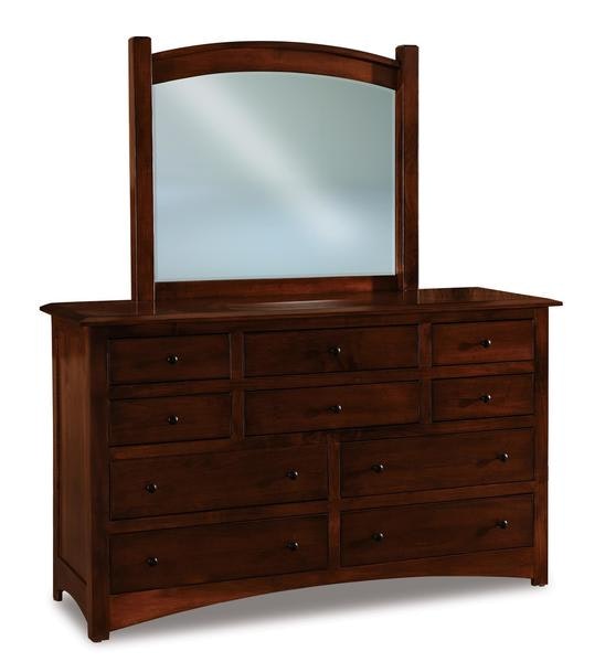 Amish 66 Wide Fern 10-Drawer Dresser with Beveled Top and Arched Base