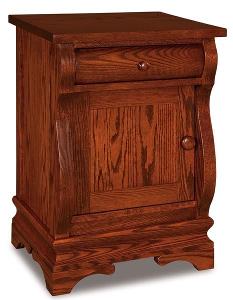 Amish Edna Sleigh 1-Drawer Nightstand Cabinet with 1 Door and Rounded Top Drawer Front
