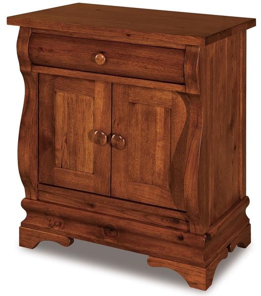 Amish 25 1/4 Wide Edna Sleigh One Drawer and Two Door Nightstand Cabinet with Rounded Top Drawer Fronts