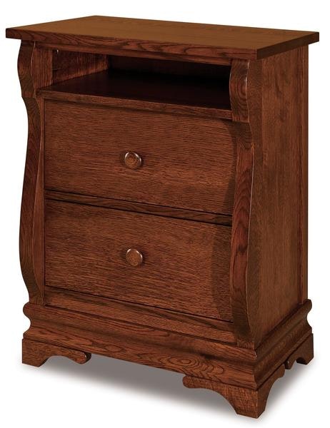 Amish 33 3/4 Tall Edna Sleigh Two Drawer Nightstand with Opening With Rounded Top Drawer Fronts
