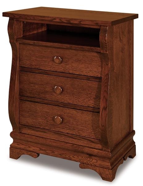 Amish 33 3/4 Tall Edna Sleigh 3-Drawer Nightstand with Opening with Rounded Top Drawer Fronts