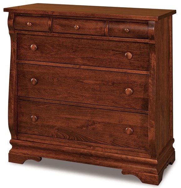Amish 5 or 6 Drawer Edna Sleigh Small Chest of Drawers with Rounded Top Drawer Fronts