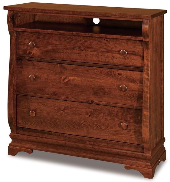 Amish 41 1/4 Wide Edna Sleigh 3-Drawer Media Chest of Drawers with Rounded Top Drawer Fronts