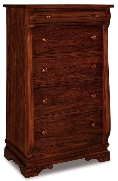 Amish 53 1/2 Tall Edna Sleigh Five Drawer Chest of Drawers with Rounded Top Drawer Fronts