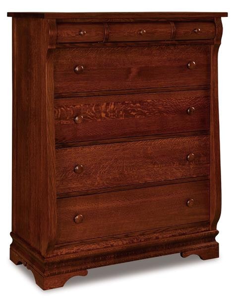 Amish 41 1/4 Wide Edna Sleigh Seven Drawer Chest of Drawers with Rounded Top Drawer Fronts