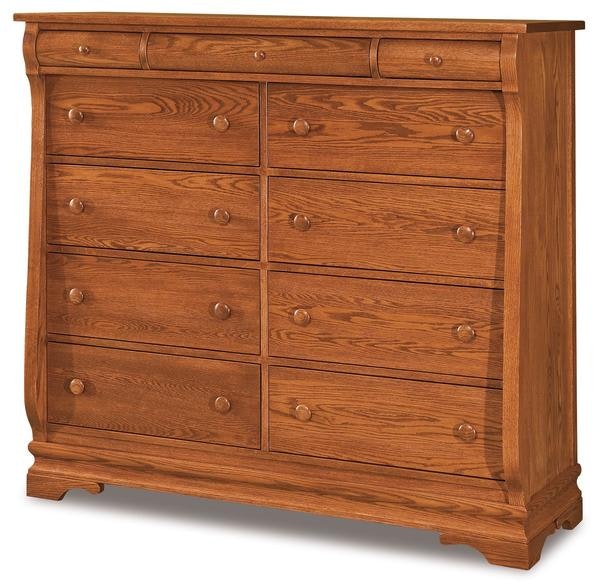 Amish 58 Wide Edna Sleigh Eleven Drawer Double Chest of Drawers