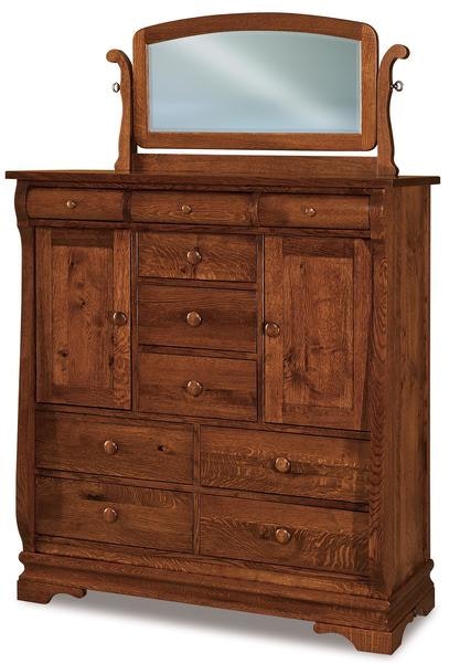 Amish 53 1/2 Tall Edna Sleigh His and Hers Chest of Drawers with 2 Doors, 4 Shelves, and 10 Drawers