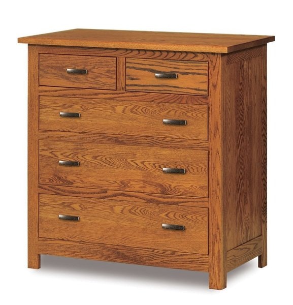 Amish Choice of 4 or 5 Drawers Custom Flush Mission Chest of Drawers with Solid Wood Inset End Panels