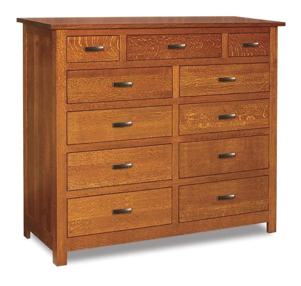 Amish 59 Wide Flush Mission 11-Drawer Double Chest of Drawers with Optional Secret Drawer Compartment