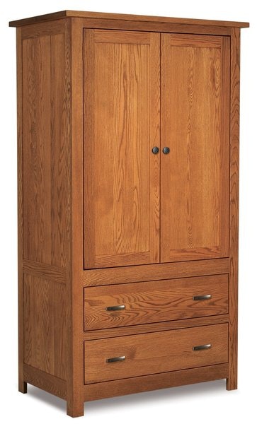 Amish 70 3/4 Tall Custom Flush Mission Armoire with 2 Doors with 2 Shelves, and 2 Bottom Drawers