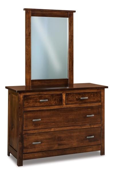 Amish 50 Wide Flush Mission 4-Drawer Dresser with Solid Wood Inset End Panels and Optional Beveled Mirror