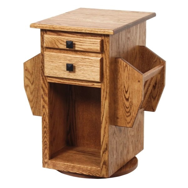 Amish Magazine Stand with Open Storage and Drawers