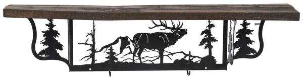 Amish Rustic Shelf and Coat Hanger with Elk Design