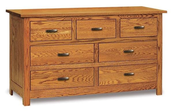 Amish Custom Flush Mission 7-Drawer Dresser with 3 Size Options and Optional Beveled Mirror