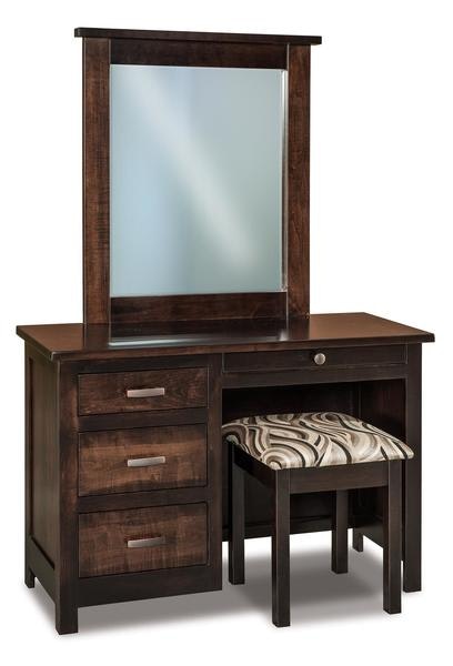 Amish 44 Wide Flush Mission 4-Drawer Vanity Dressing Table shown in Brown Maple Wood with Onyx Stain