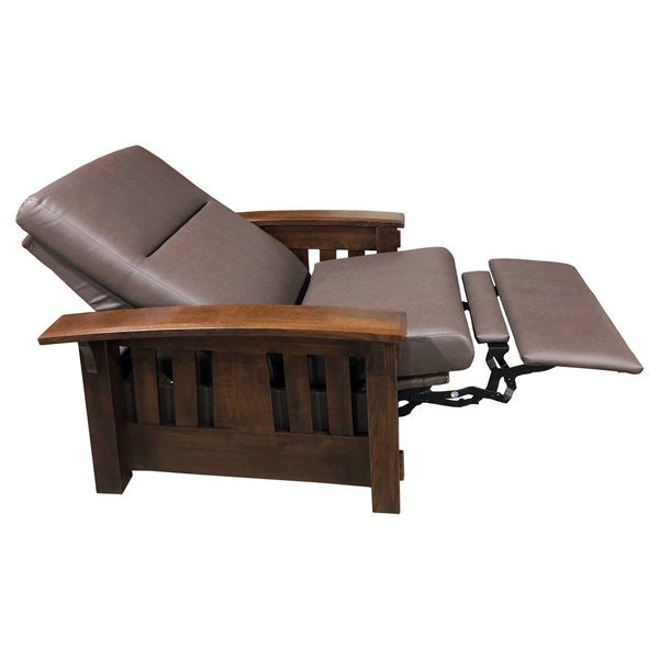 Trinity Wallhugger Recliner shown in Quarter Sawn White Oak with Coffee Finish and Patina Ultra Leather