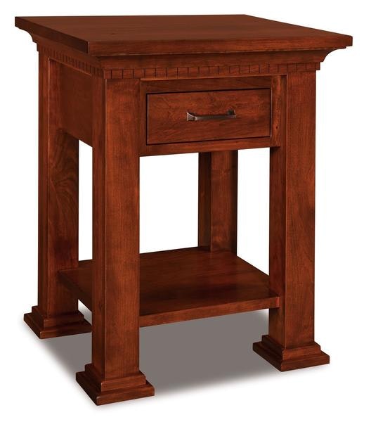 Amish 30 1/2 Tall David One Drawer Open Nightstand with 3 Inch Solid Posts and Solid Wood Inset End Panels
