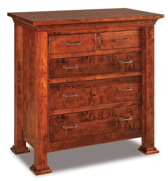 Amish 45 Wide Custom David Chest of Drawers with Dental Molding Across Top and Thick 3 Inch Posts