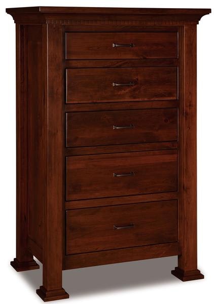 Amish 58 1/2 Tall David 5-Drawer Chest of Drawers with Solid Wood Inset End Panels and Dental Molding