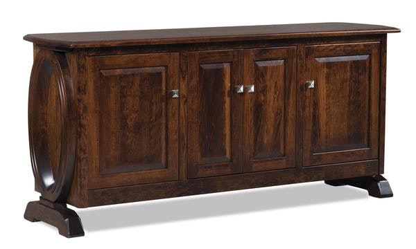 Amish 74 Visionary Office Credenza with Optional Hutch Top shown in Sap Cherry with Burnt Umber.