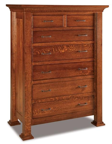 Amish 45 Wide David 7-Drawer Chest of Drawers with Solid Wood Inset End Panels and Dental Molding