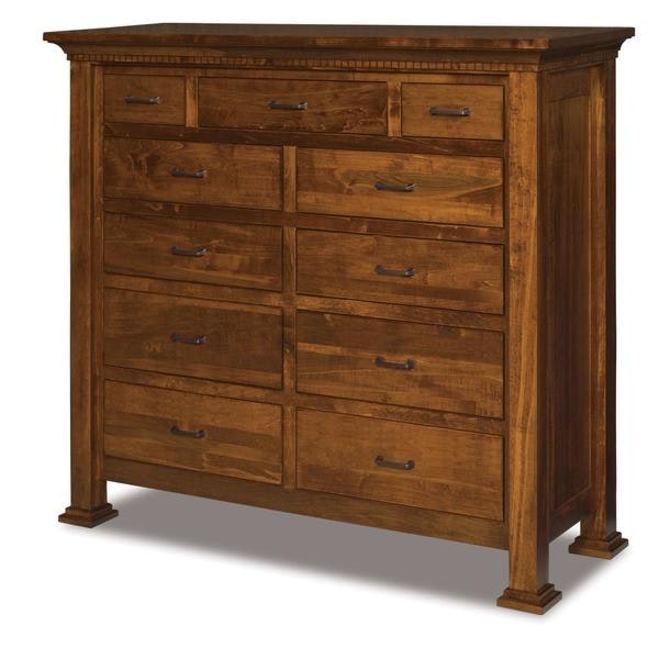 Amish 64 Wide David 11-Drawer Double Chest of Drawers with Solid Wood Inset End Panels and Dental Molding