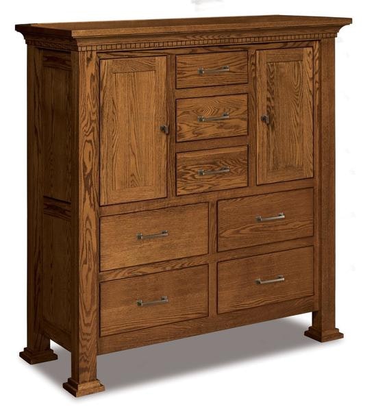 Amish 55 Wide David His and Hers Chest of Drawers with 2 Doors, 4 Adjustable Shelves and 7 Drawers.
