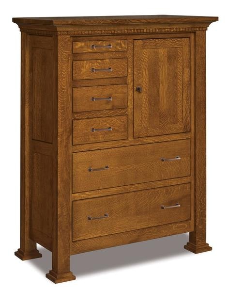 Amish 45 Wide David Gentlemans Chest of Drawers with 1 Door, 2 Shelves, and 6 Drawers